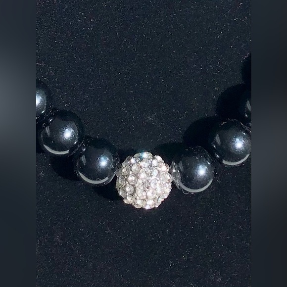 Classic Black Bead Necklace with Rhinestone Charm - Picture 2 of 7